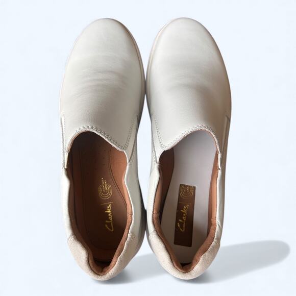 Clarks Women’s Nalle Stride Slip-On Sneakers White Leather Comfort Shoes Size 9 - Picture 5 of 13